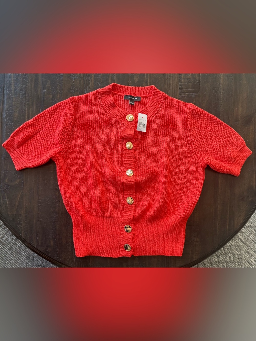 ANN TAYLOR Orange Short-Sleeve Button Cardigan Sweater